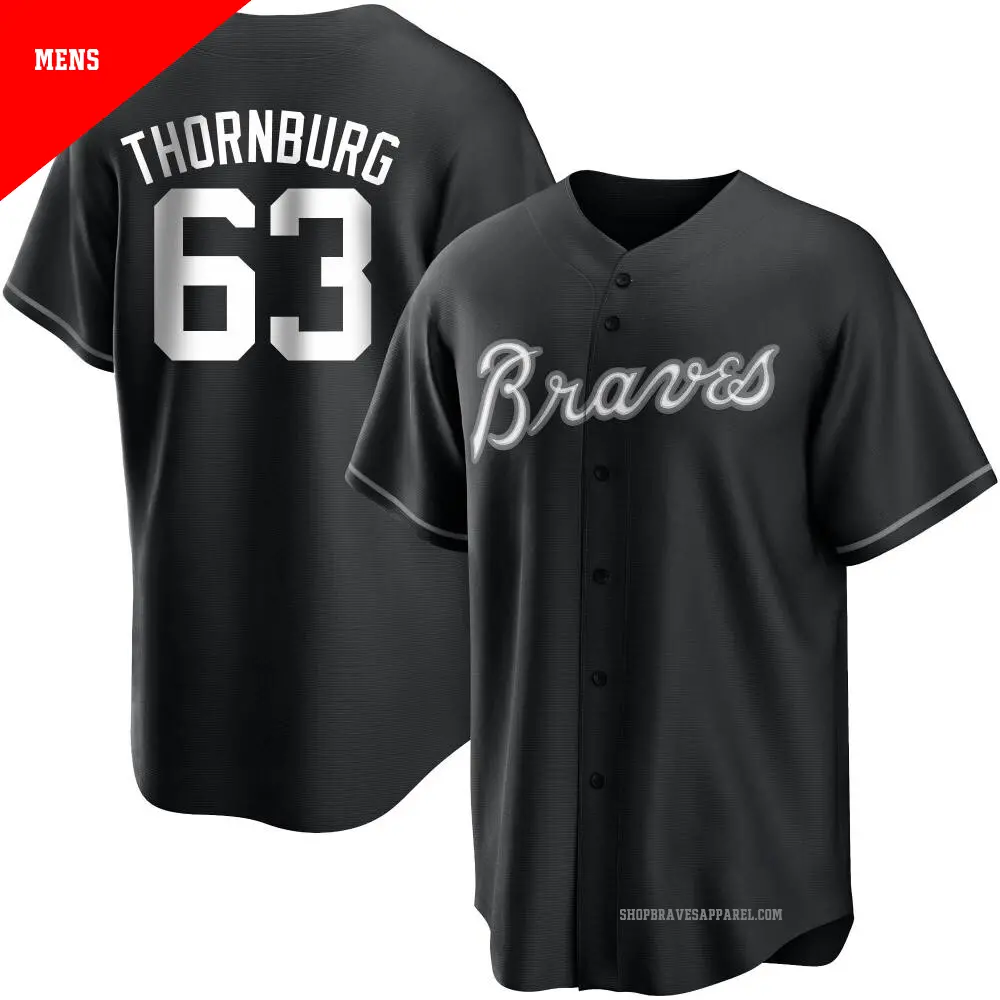 Men s 63 Tyler Thornburg Atlanta Braves Black White Replica Jersey