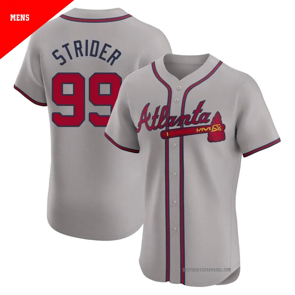 Men's #99 Spencer Strider Atlanta Braves Gray Replica Road Jersey