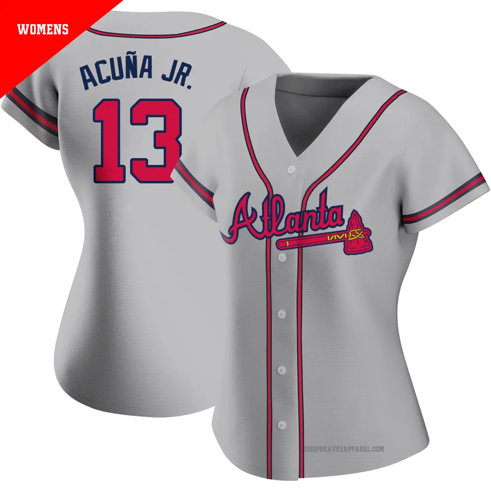 Women's #13 Ronald Acuna Jr. Atlanta Braves Gray Replica Road Jersey